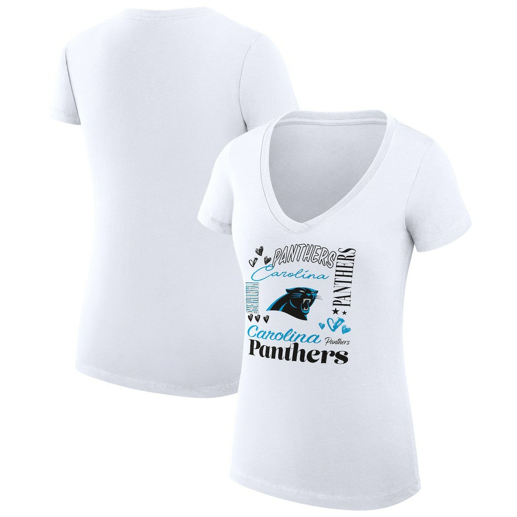 Carolina Panthers G-III 4Her by Carl Banks Women's Super-Slim Fit Lightweight Collage Team V-Neck T-Shirt - White online