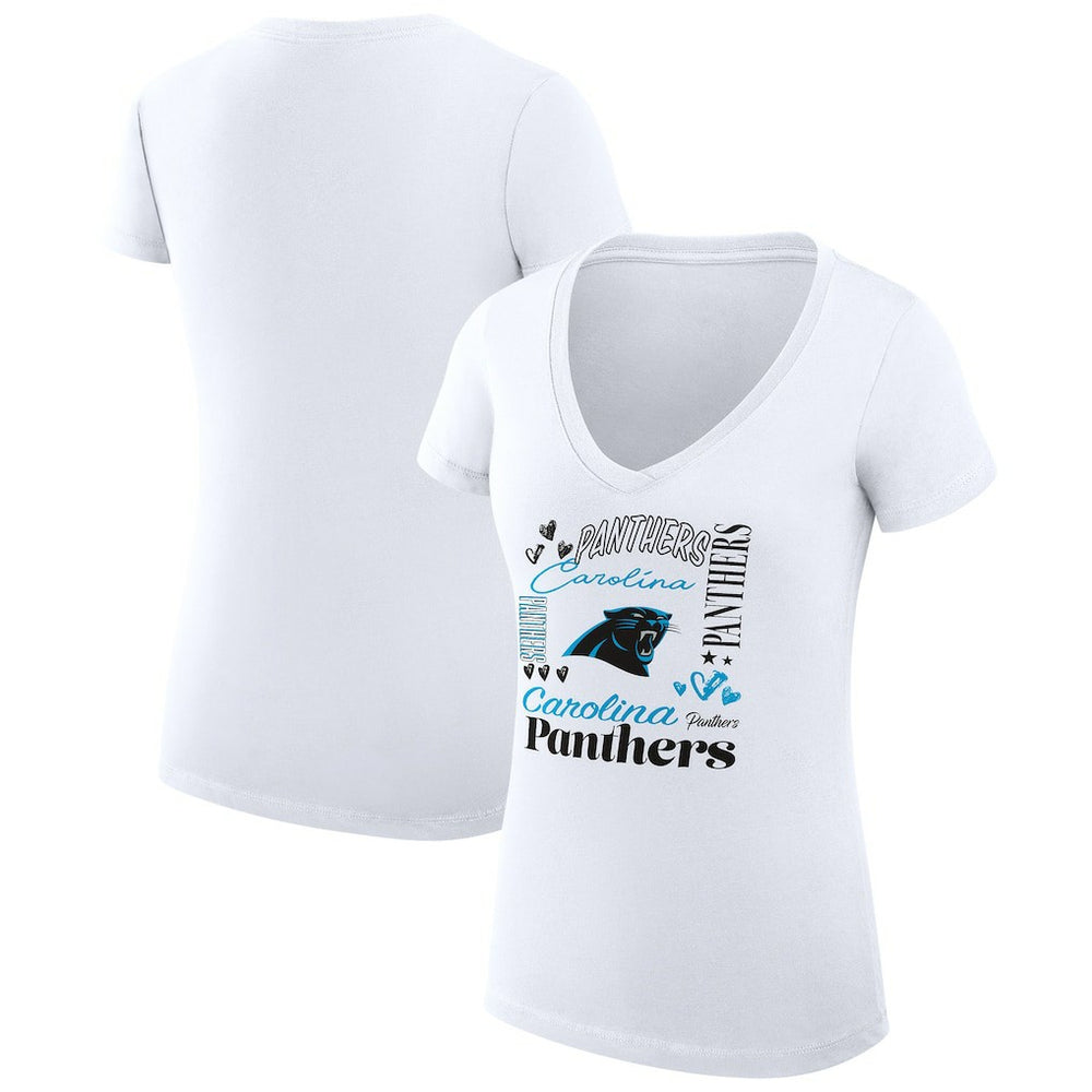 Carolina Panthers G-III 4Her by Carl Banks Women's Super-Slim Fit Lightweight Collage Team V-Neck T-Shirt - White online