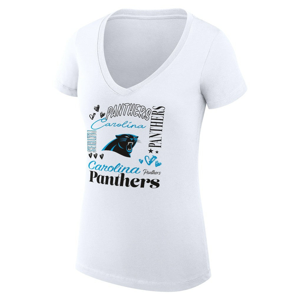 Carolina Panthers G-III 4Her by Carl Banks Women's Super-Slim Fit Lightweight Collage Team V-Neck T-Shirt - White online