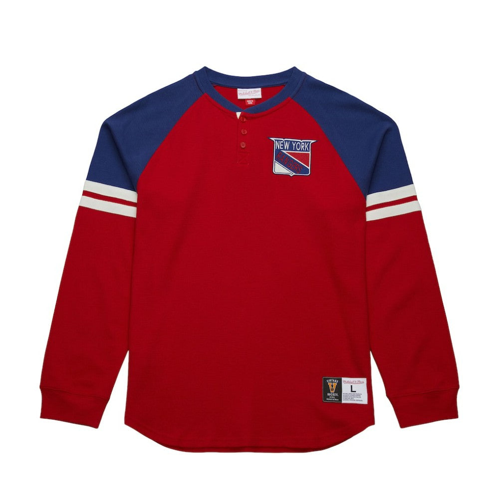 New York Rangers Mitchell & Ness Thermal Henley Long Sleeve T-Shirt - Red T-shirts