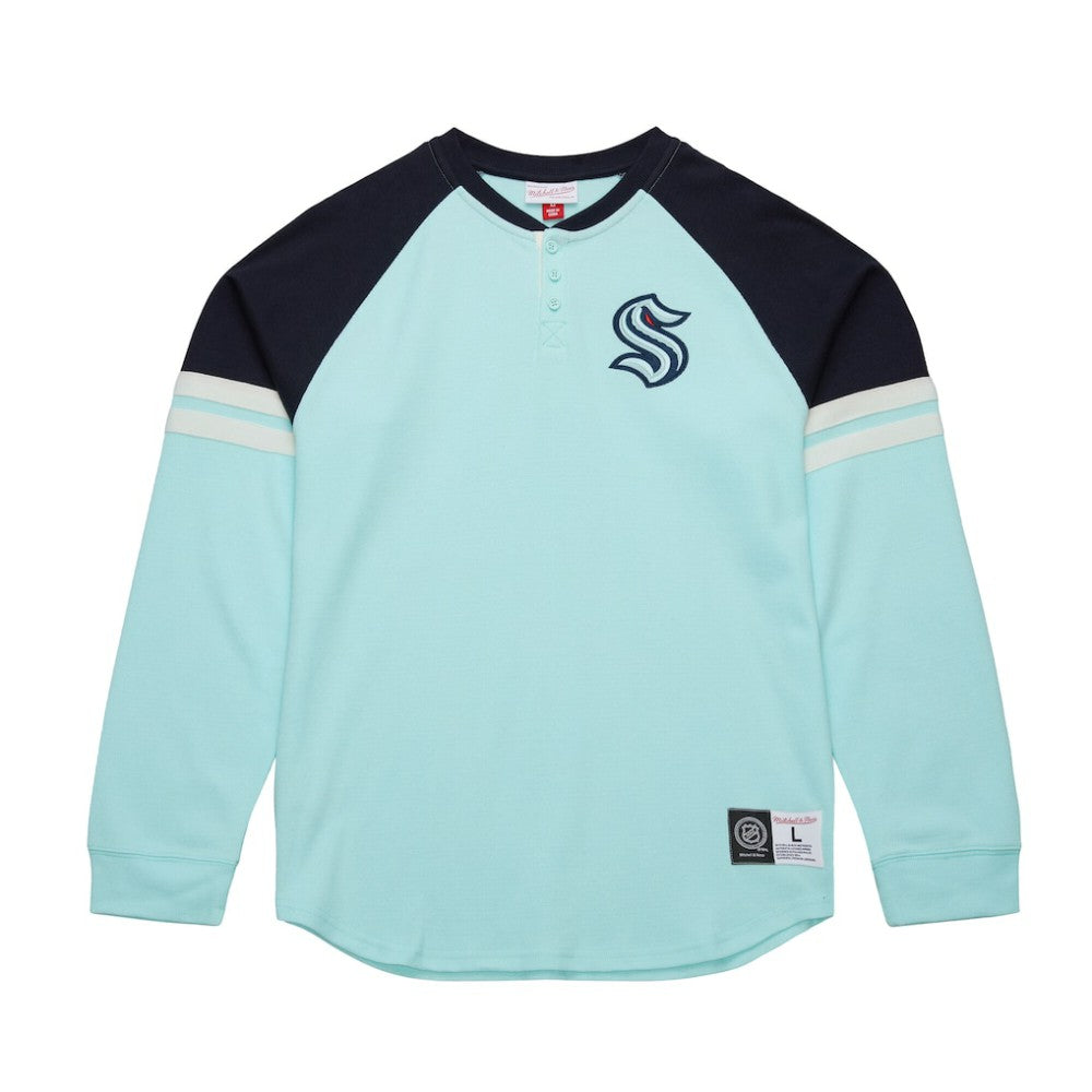 Seattle Kraken Mitchell & Ness Thermal Henley Long Sleeve T-Shirt - Light Blue T-shirts