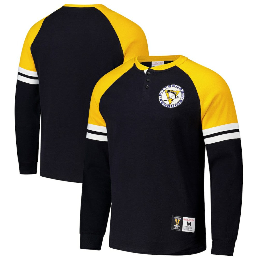 Pittsburgh Penguins Mitchell & Ness Thermal Henley Long Sleeve T-Shirt - Black T-shirts