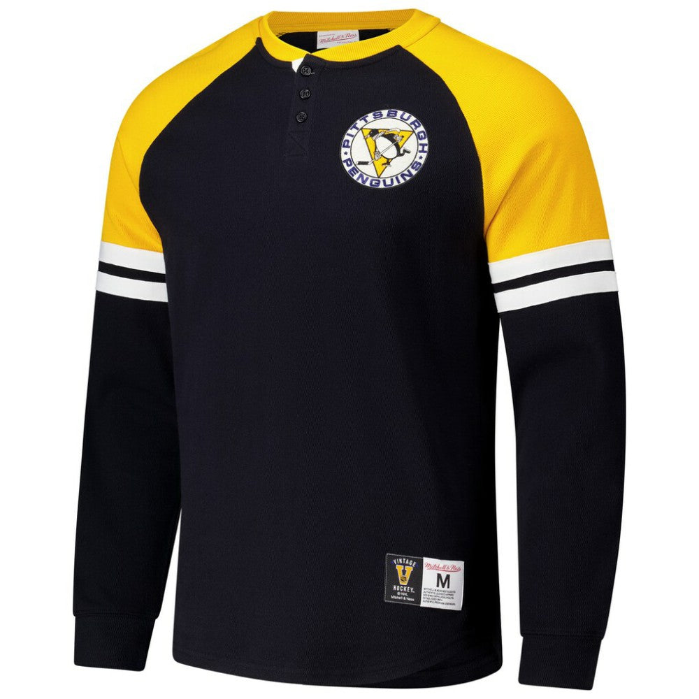 Pittsburgh Penguins Mitchell & Ness Thermal Henley Long Sleeve T-Shirt - Black T-shirts