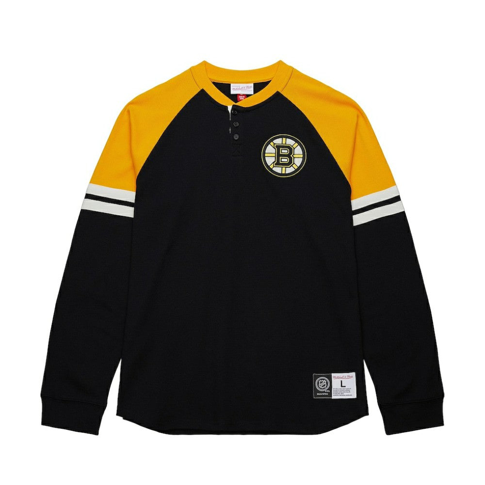Boston Bruins Mitchell & Ness Thermal Henley Long Sleeve T-Shirt - Black T-shirts