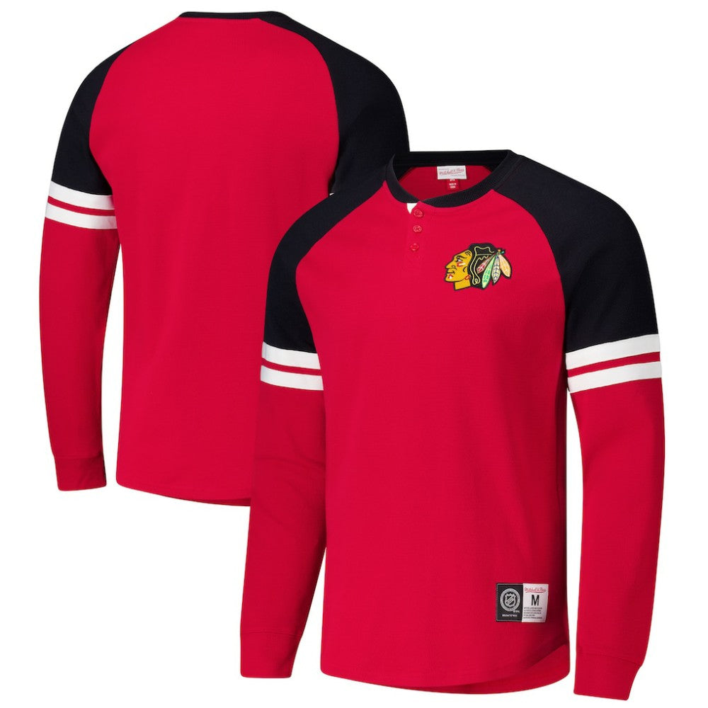 Chicago Blackhawks Mitchell & Ness Thermal Henley Long Sleeve T-Shirt - Red T-shirts