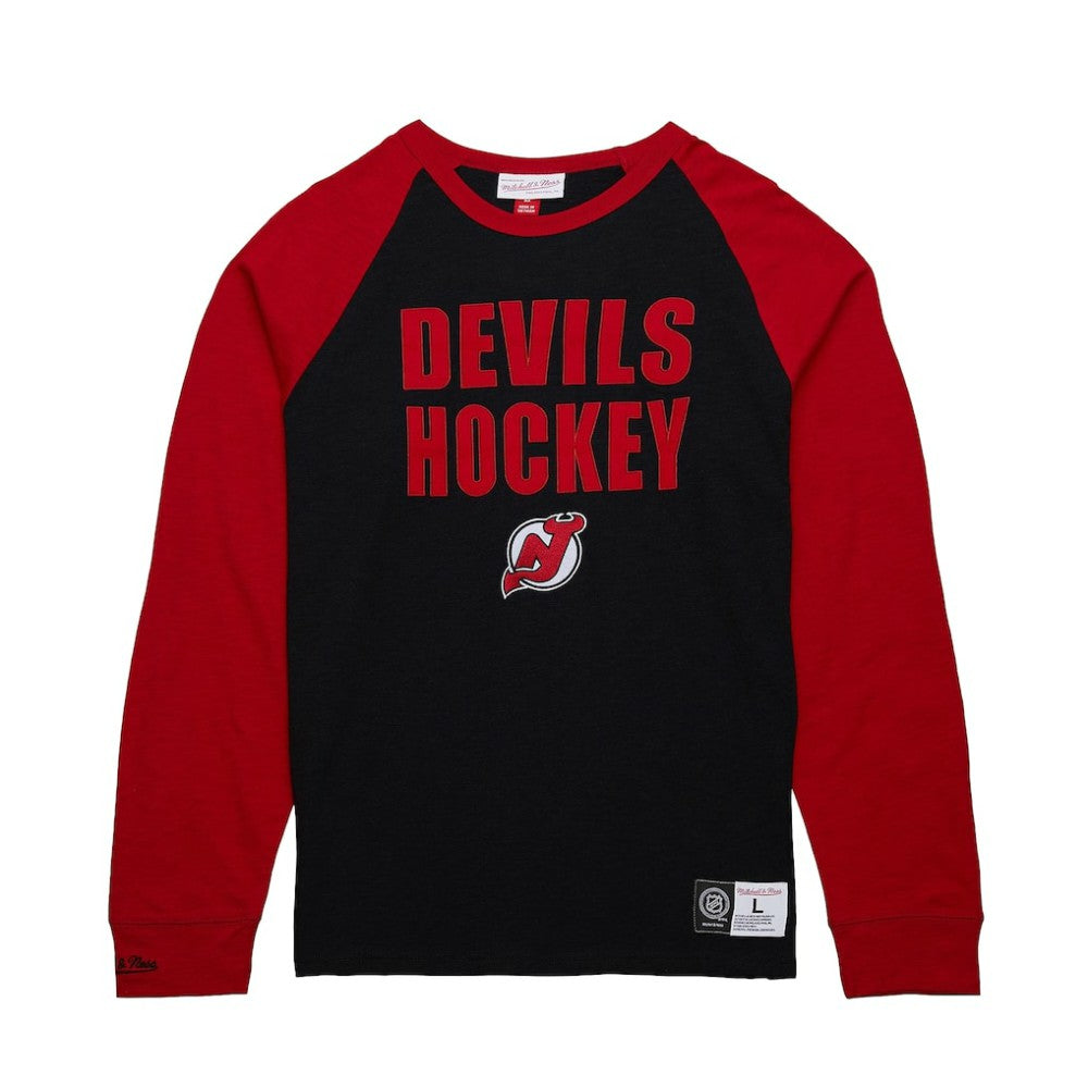New Jersey Devils Mitchell & Ness Legendary Slub Raglan Long Sleeve T-Shirt - Black/Red T-shirts