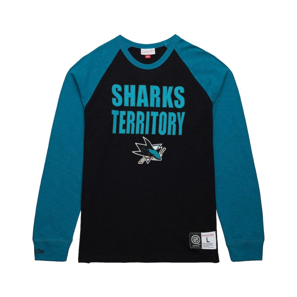 San Jose Sharks Mitchell & Ness Legendary Slub Raglan Long Sleeve T-Shirt - Black/Teal T-shirts