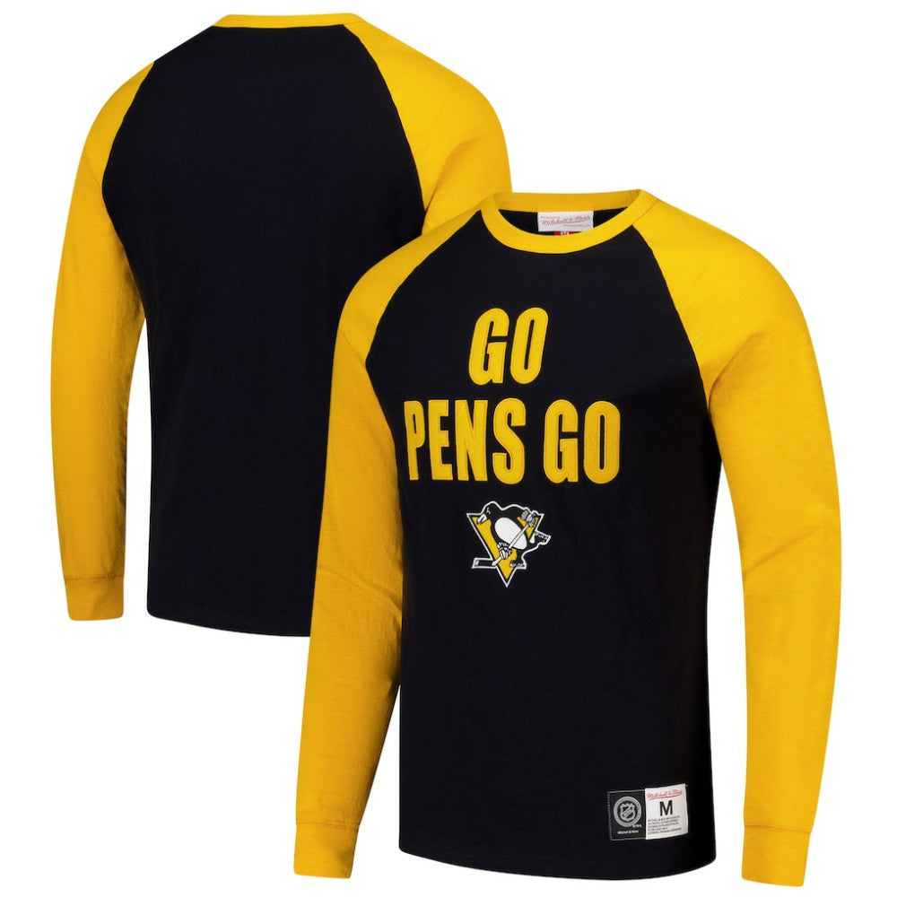 Pittsburgh Penguins Mitchell & Ness Legendary Slub Raglan Long Sleeve T-Shirt - Black/Gold T-shirts