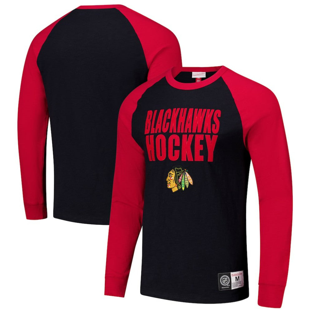 Chicago Blackhawks Mitchell & Ness Legendary Slub Raglan Long Sleeve T-Shirt - Black/Red T-shirts