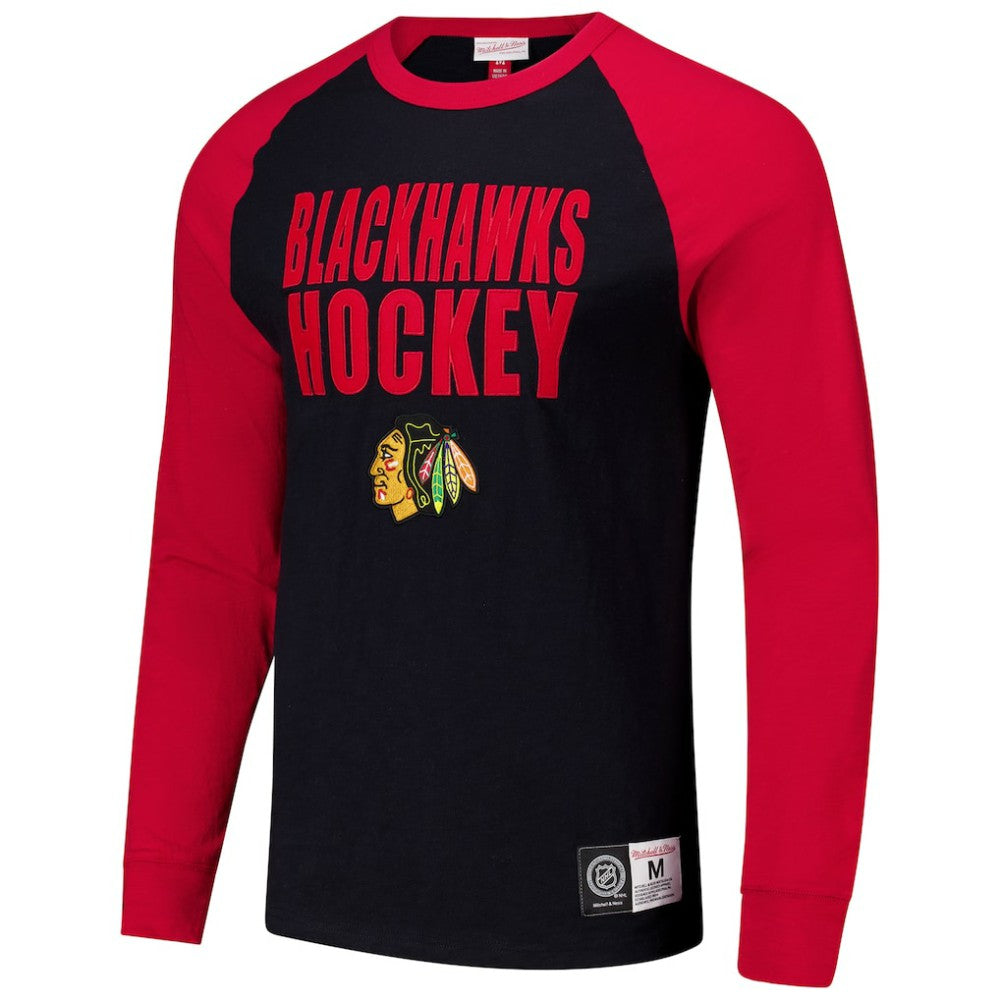 Chicago Blackhawks Mitchell & Ness Legendary Slub Raglan Long Sleeve T-Shirt - Black/Red T-shirts