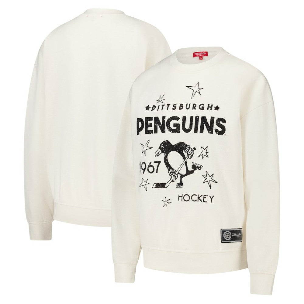 Pittsburgh Penguins Mitchell & Ness Women's Logo 3.0 Pullover Sweatshirt - Cream Sweatshirts