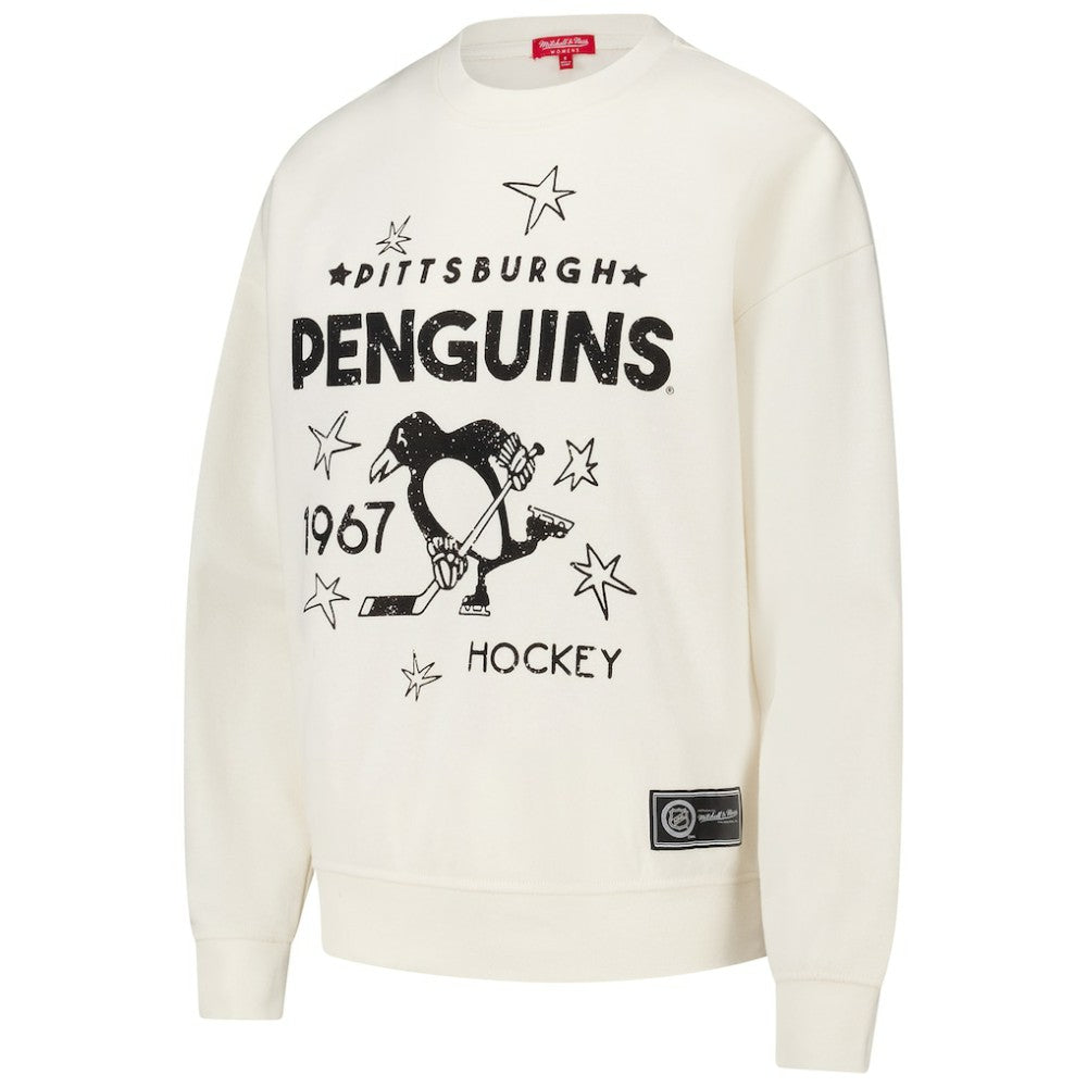 Pittsburgh Penguins Mitchell & Ness Women's Logo 3.0 Pullover Sweatshirt - Cream Sweatshirts