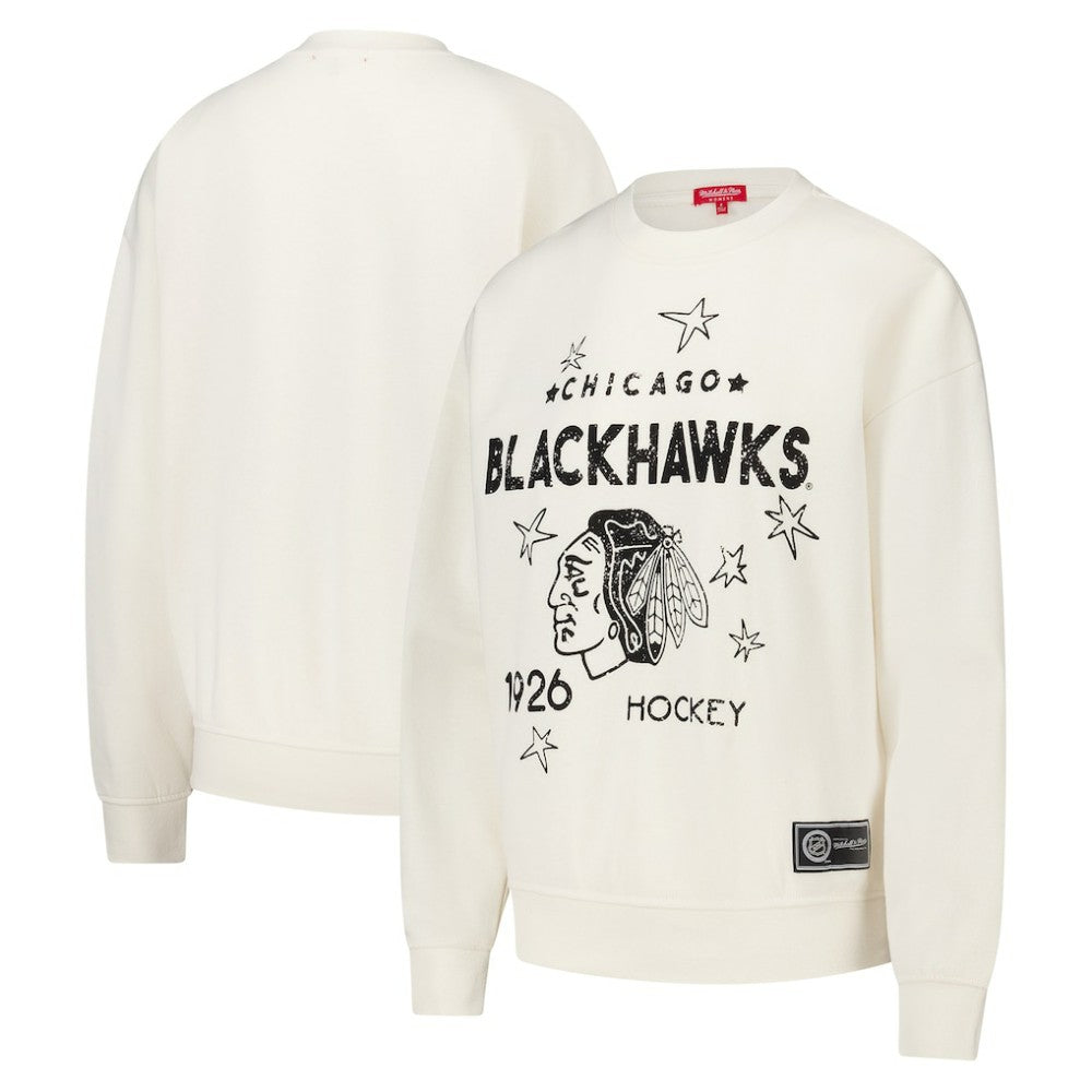 Chicago Blackhawks Mitchell & Ness Women's Logo 3.0 Pullover Sweatshirt - Cream Sweatshirts