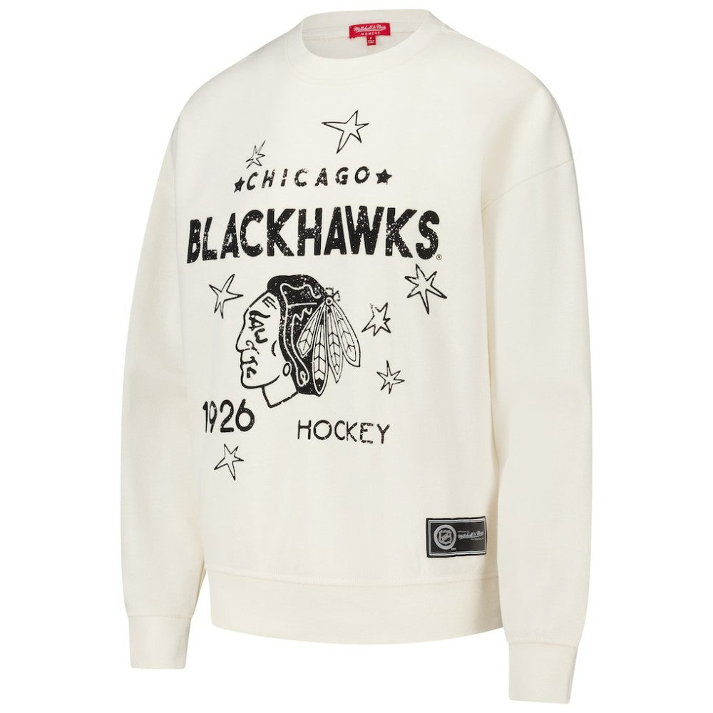Chicago Blackhawks Mitchell & Ness Women's Logo 3.0 Pullover Sweatshirt - Cream Sweatshirts