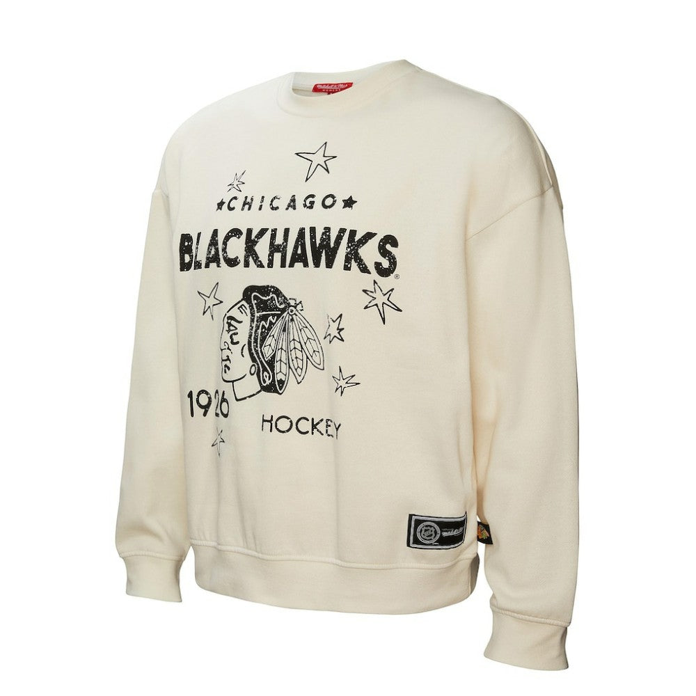 Chicago Blackhawks Mitchell & Ness Women's Logo 3.0 Pullover Sweatshirt - Cream Sweatshirts