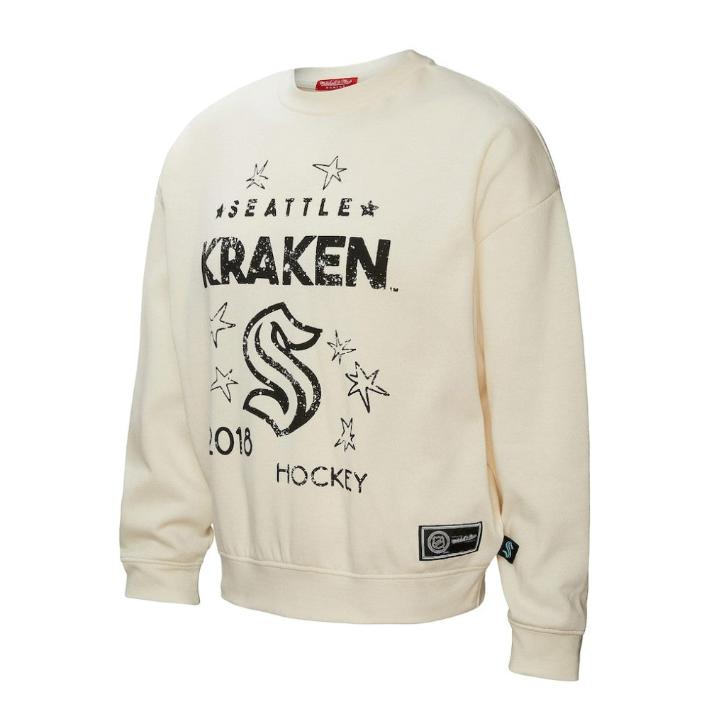 Seattle Kraken Mitchell & Ness Women's Logo 3.0 Pullover Sweatshirt - Cream Sweatshirts