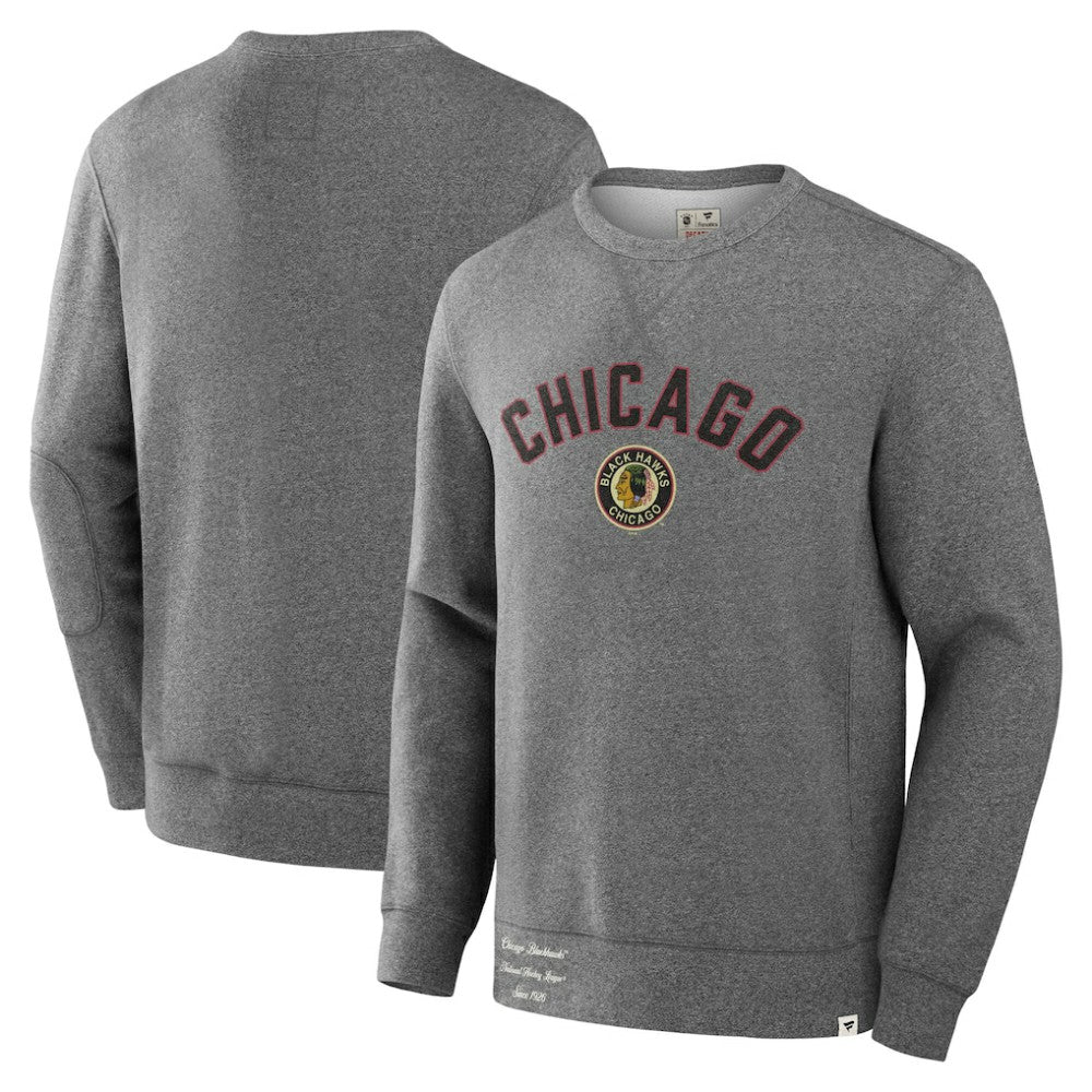 Chicago Blackhawks Fanatics Decades Collection Legendary Fleece Pullover Sweatshirt - Heather Gray Sweatshirts