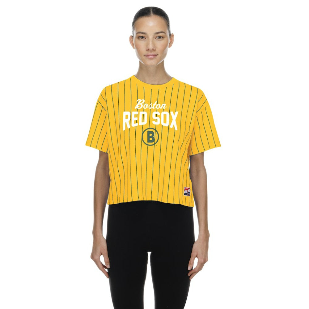 Boston Red Sox Women's 2025 City Connect Pinstripe T-Shirt Yellow