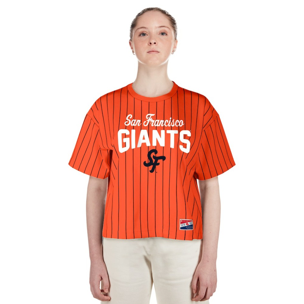 San Francisco Giants Women's 2025 City Connect Boxy Pinstripe T-Shirt Orange