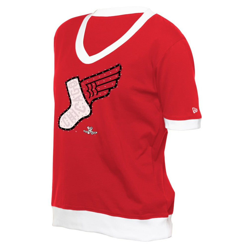 Chicago White Sox Women's 2025 City Connect Rhinestone V-Neck T-Shirt Red