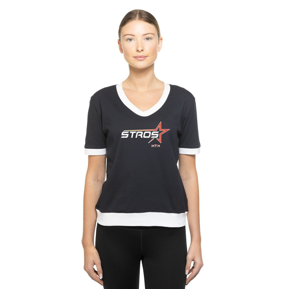 Houston Astros Women's 2025 City Connect Rhinestone V-Neck T-Shirt Navy