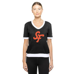 San Francisco Giants Women's 2025 City Connect Rhinestone V-Neck T-Shirt Black