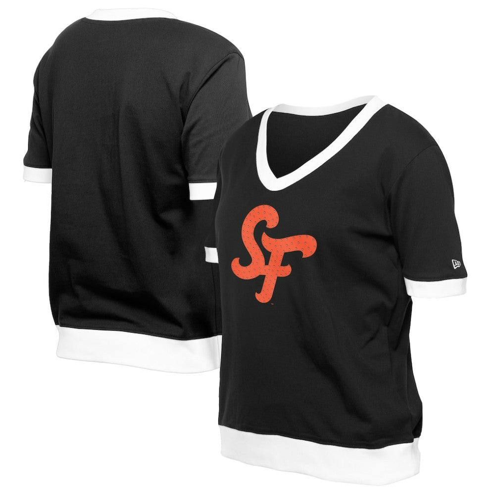 San Francisco Giants Women's 2025 City Connect Rhinestone V-Neck T-Shirt Black
