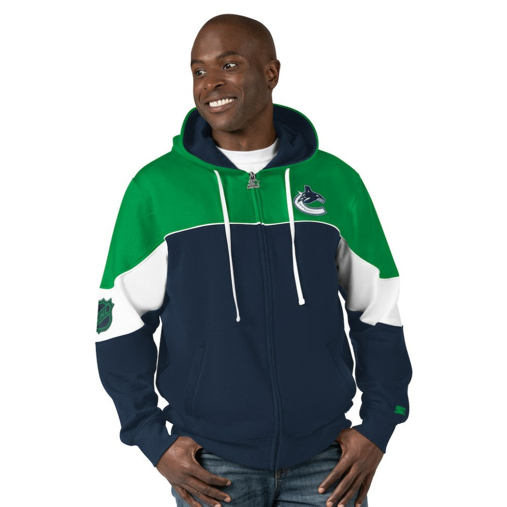 Vancouver Canucks Starter Power Forward Full-Zip Hoodie - Navy/Green Hoodies