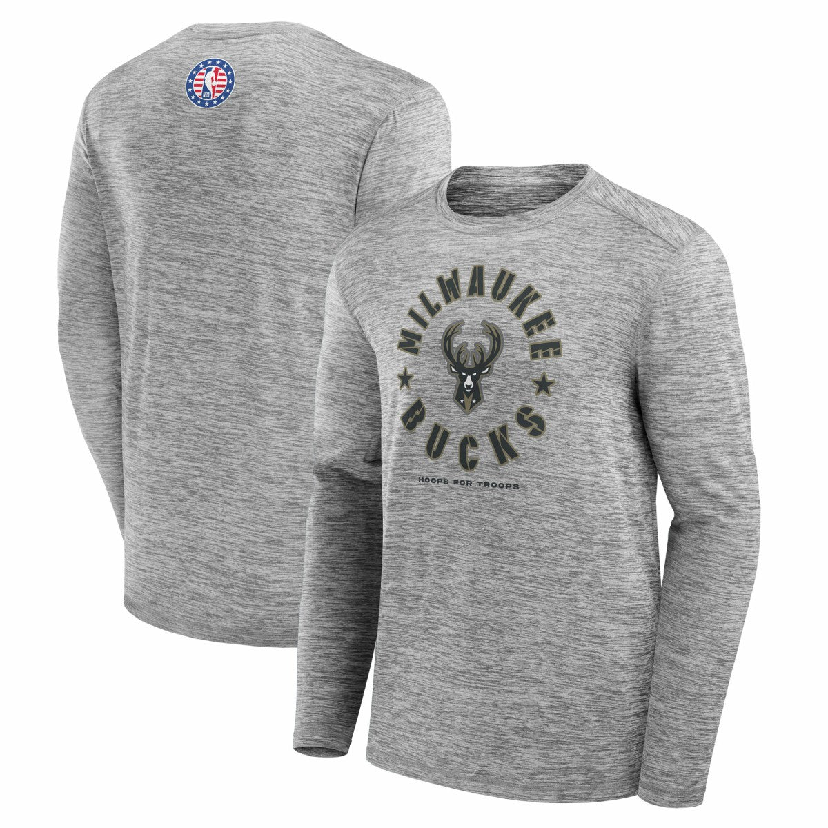 Milwaukee Bucks NBA Hoops for Troops Long Sleeve T-Shirt - Heather Gray cheap