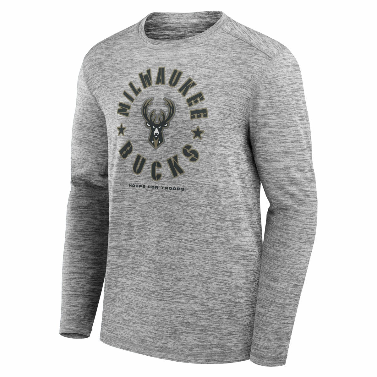 Milwaukee Bucks NBA Hoops for Troops Long Sleeve T-Shirt - Heather Gray cheap