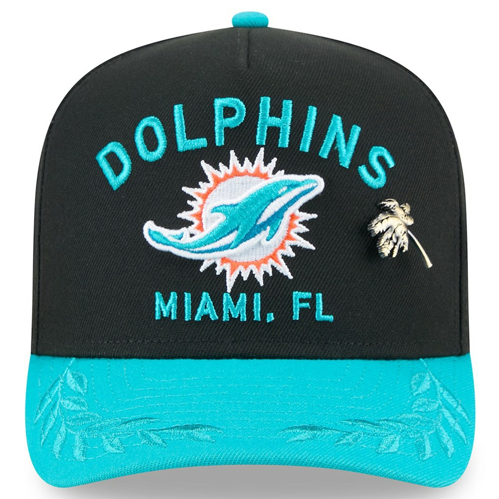 Miami Dolphins New Era 2025 NFL Draft On Stage A-Frame 59FIFTY Fitted Hat - Black/Aqua on sale