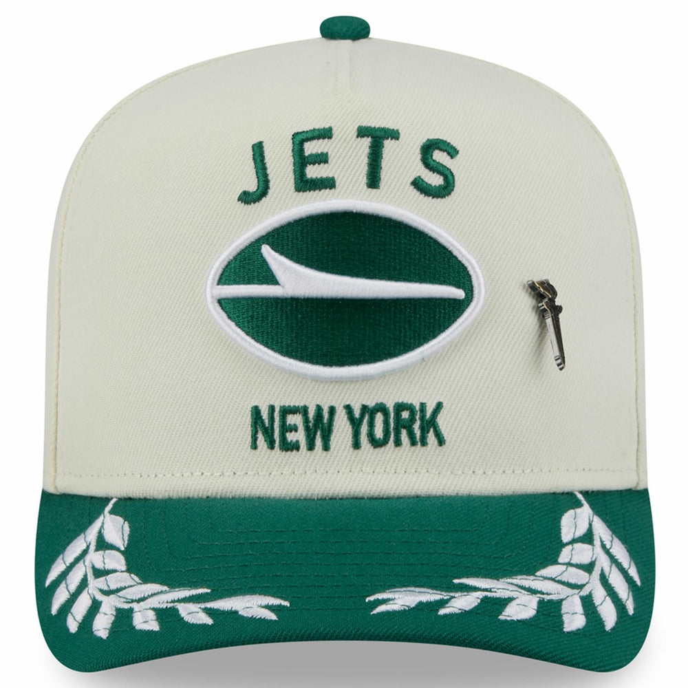 New York Jets New Era 2025 NFL Draft A-Frame 59FIFTY Fitted Hat - Cream/Green sale