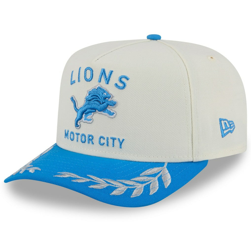 Detroit Lions New Era 2025 NFL Draft A-Frame 9FIFTY Snapback Hat - Cream/Blue discount