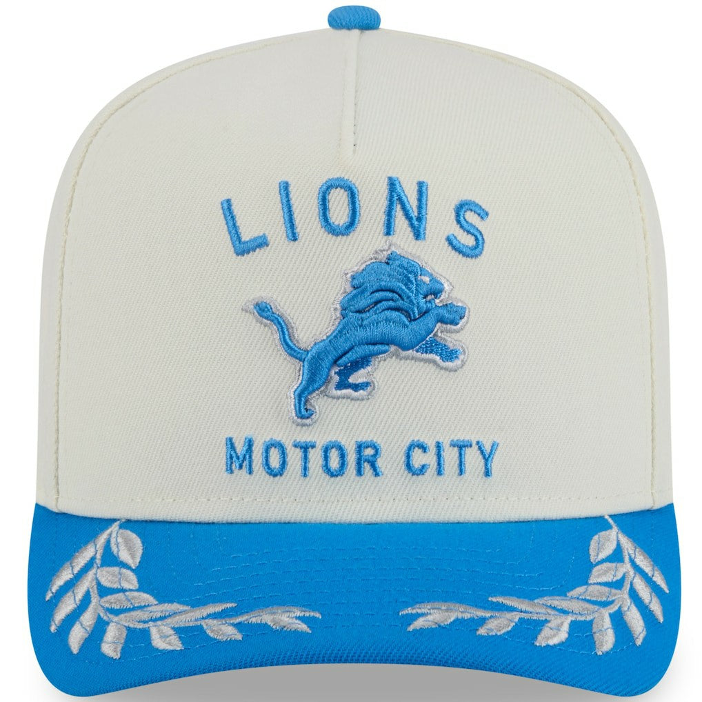 Detroit Lions New Era 2025 NFL Draft A-Frame 9FIFTY Snapback Hat - Cream/Blue discount