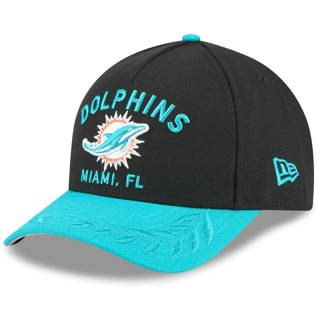 Miami Dolphins New Era 2025 NFL Draft 9FORTY A-Frame M-Crown Adjustable Hat - Black/Aqua cheap