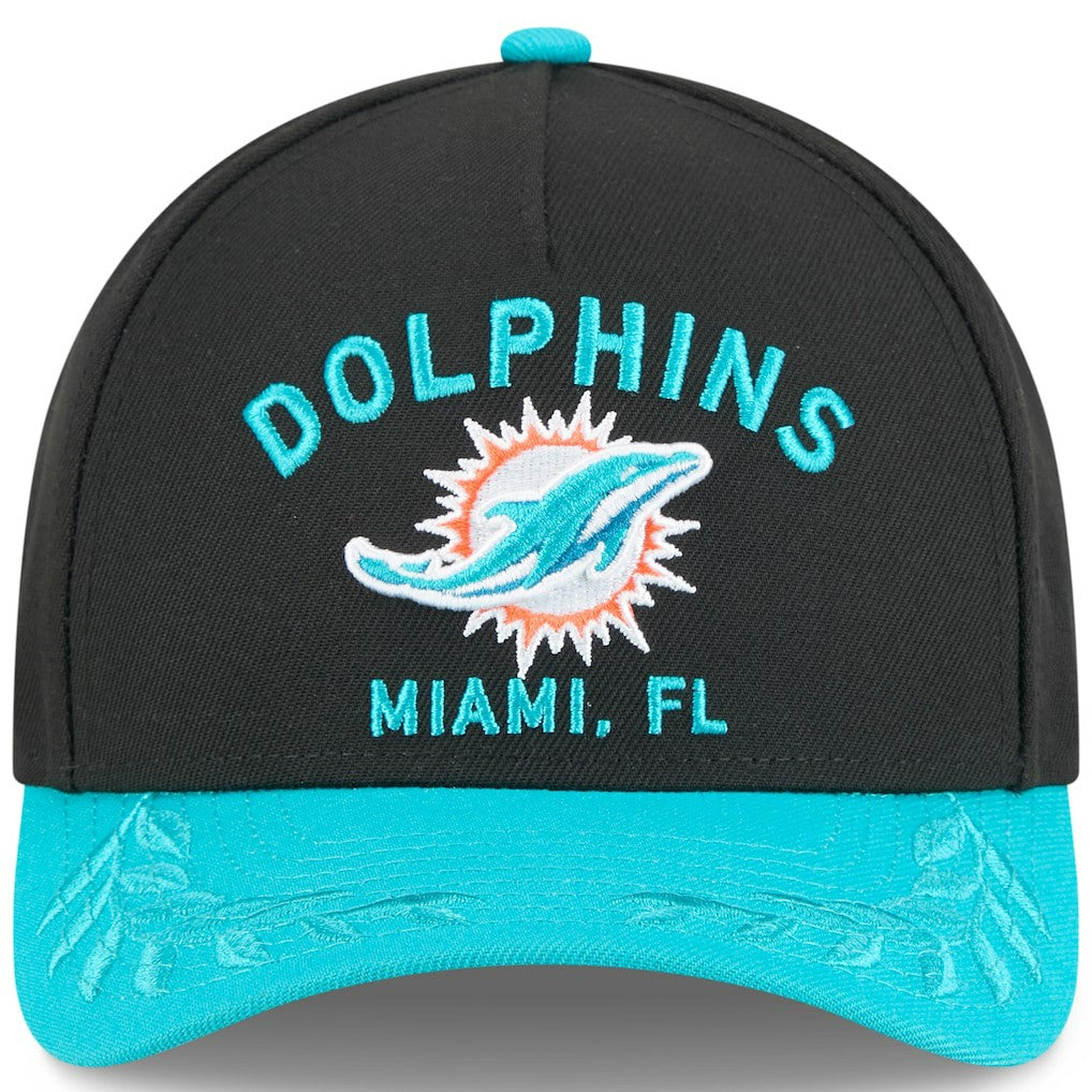 Miami Dolphins New Era 2025 NFL Draft 9FORTY A-Frame M-Crown Adjustable Hat - Black/Aqua cheap