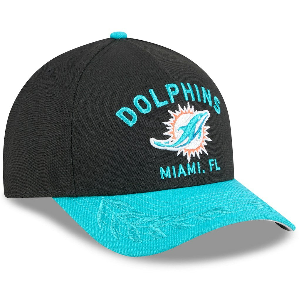 Miami Dolphins New Era 2025 NFL Draft 9FORTY A-Frame M-Crown Adjustable Hat - Black/Aqua cheap