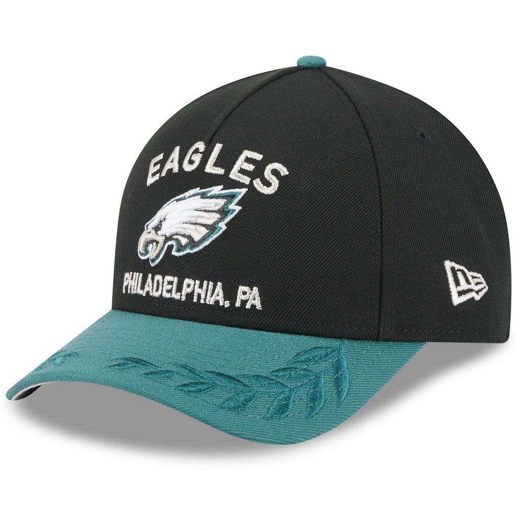 Philadelphia Eagles New Era 2025 NFL Draft 9FORTY A-Frame M-Crown Adjustable Hat - Black/Midnight Green for sale