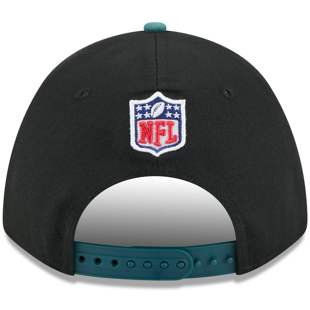 Philadelphia Eagles New Era 2025 NFL Draft 9FORTY A-Frame M-Crown Adjustable Hat - Black/Midnight Green for sale