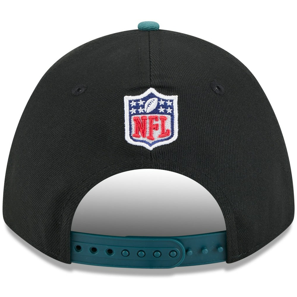 Philadelphia Eagles New Era 2025 NFL Draft 9FORTY A-Frame M-Crown Adjustable Hat - Black/Midnight Green for sale