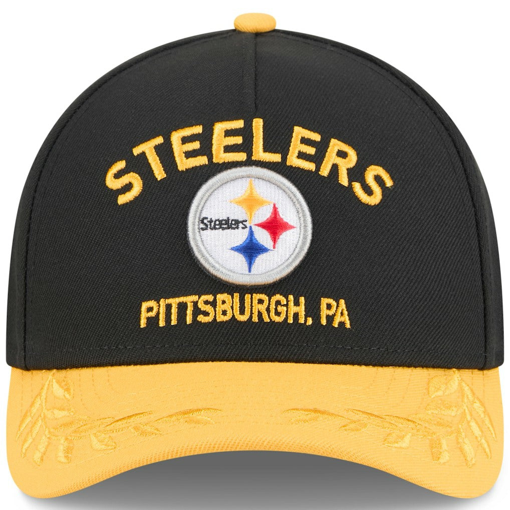 Pittsburgh Steelers New Era 2025 NFL Draft 9FORTY A-Frame M-Crown Adjustable Hat - Black/Gold for sale