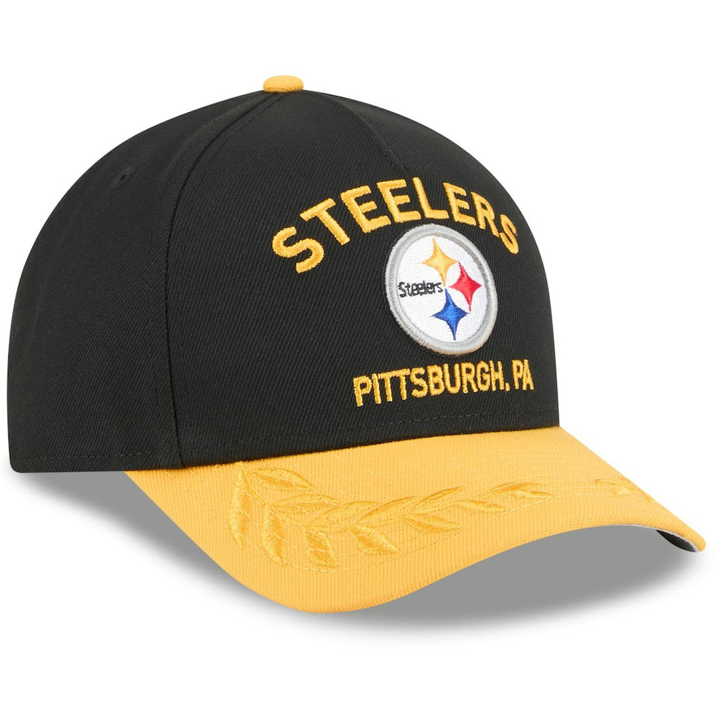 Pittsburgh Steelers New Era 2025 NFL Draft 9FORTY A-Frame M-Crown Adjustable Hat - Black/Gold for sale