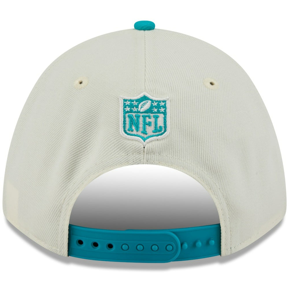 Miami Dolphins New Era 2025 NFL Draft 9FORTY A-Frame M-Crown Adjustable Hat - Cream/Aqua discount