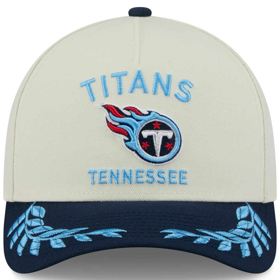 Tennessee Titans New Era 2025 NFL Draft 9FORTY A-Frame M-Crown Adjustable Hat - Cream/Navy for sale