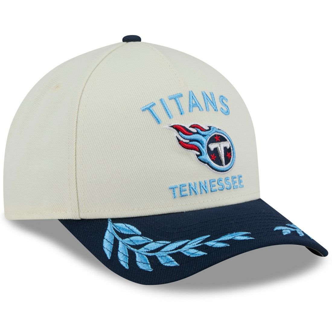 Tennessee Titans New Era 2025 NFL Draft 9FORTY A-Frame M-Crown Adjustable Hat - Cream/Navy for sale