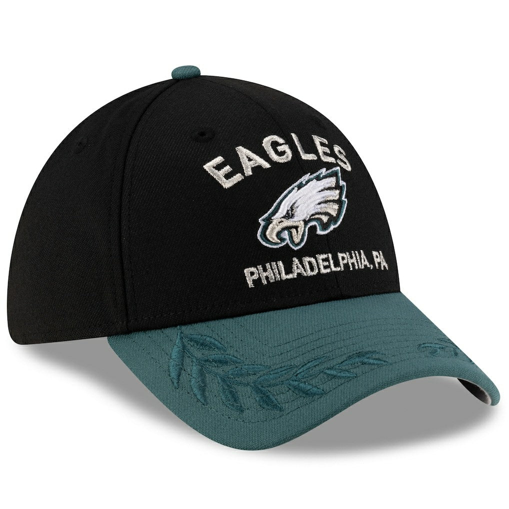 Philadelphia Eagles New Era 2025 NFL Draft 39THIRTY Flex Hat - Black/Midnight Green sale