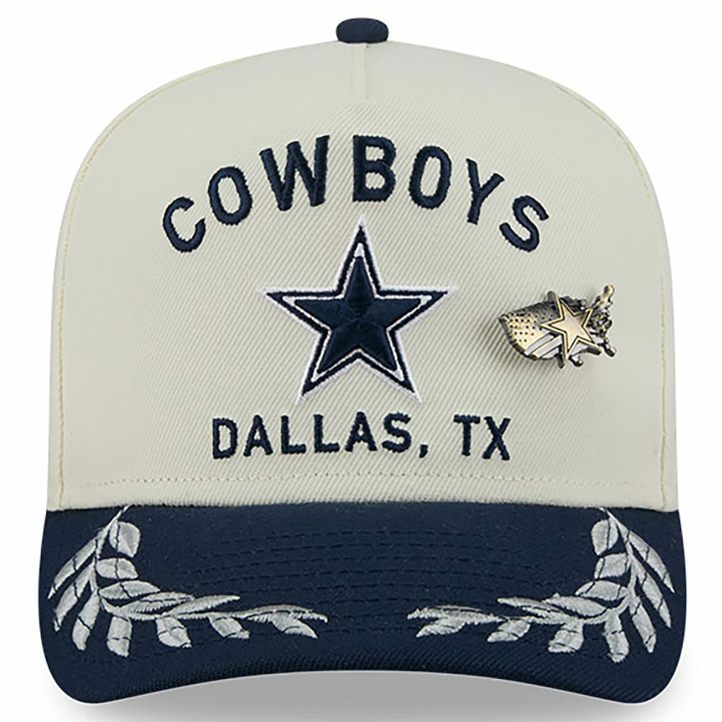 Dallas Cowboys New Era 2025 NFL Draft A-Frame 59FIFTY Fitted Hat - Cream/Navy on sale