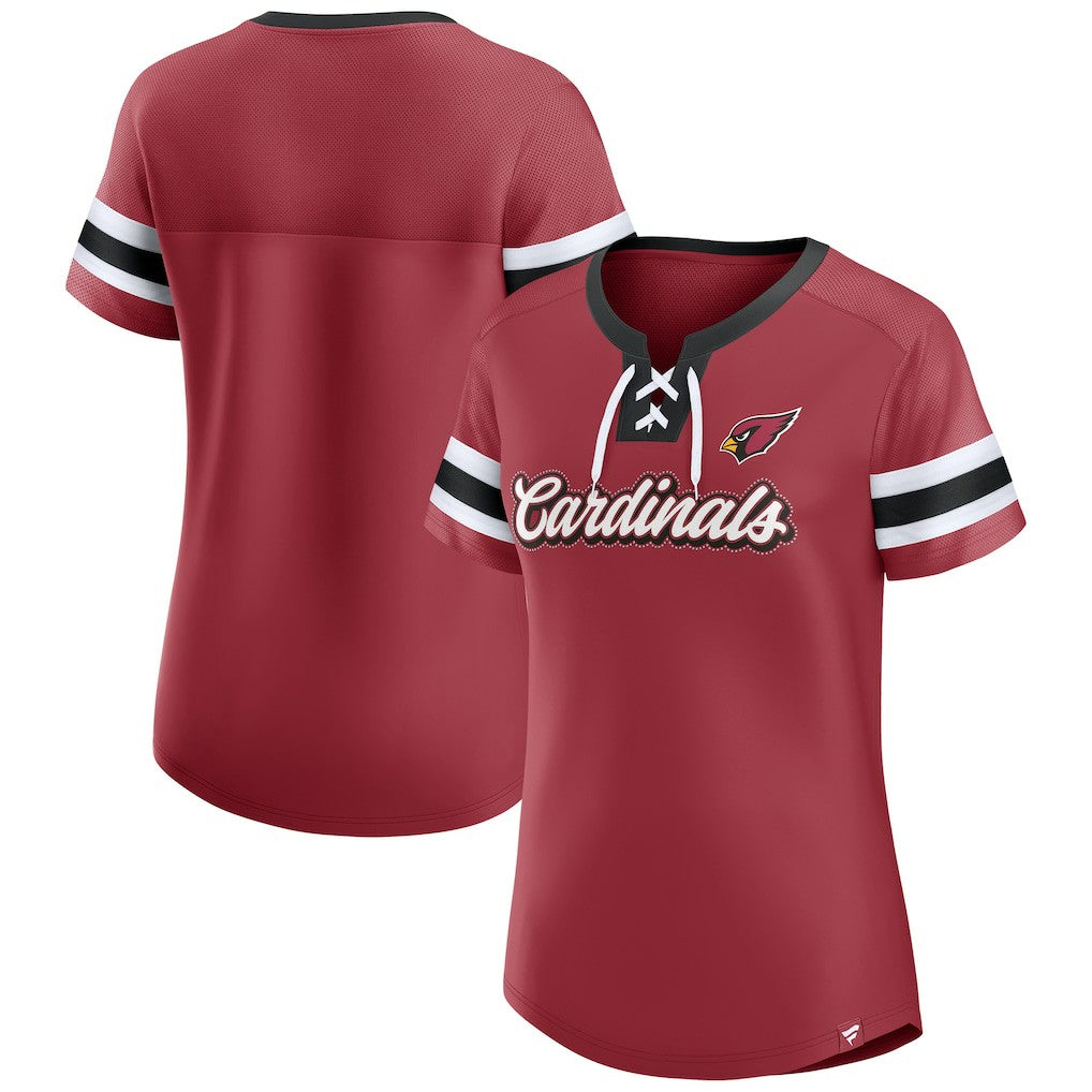 Arizona Cardinals Women's Iconic Bling Athena Lace-Up V-Neck T-Shirt - Cardinal for sale