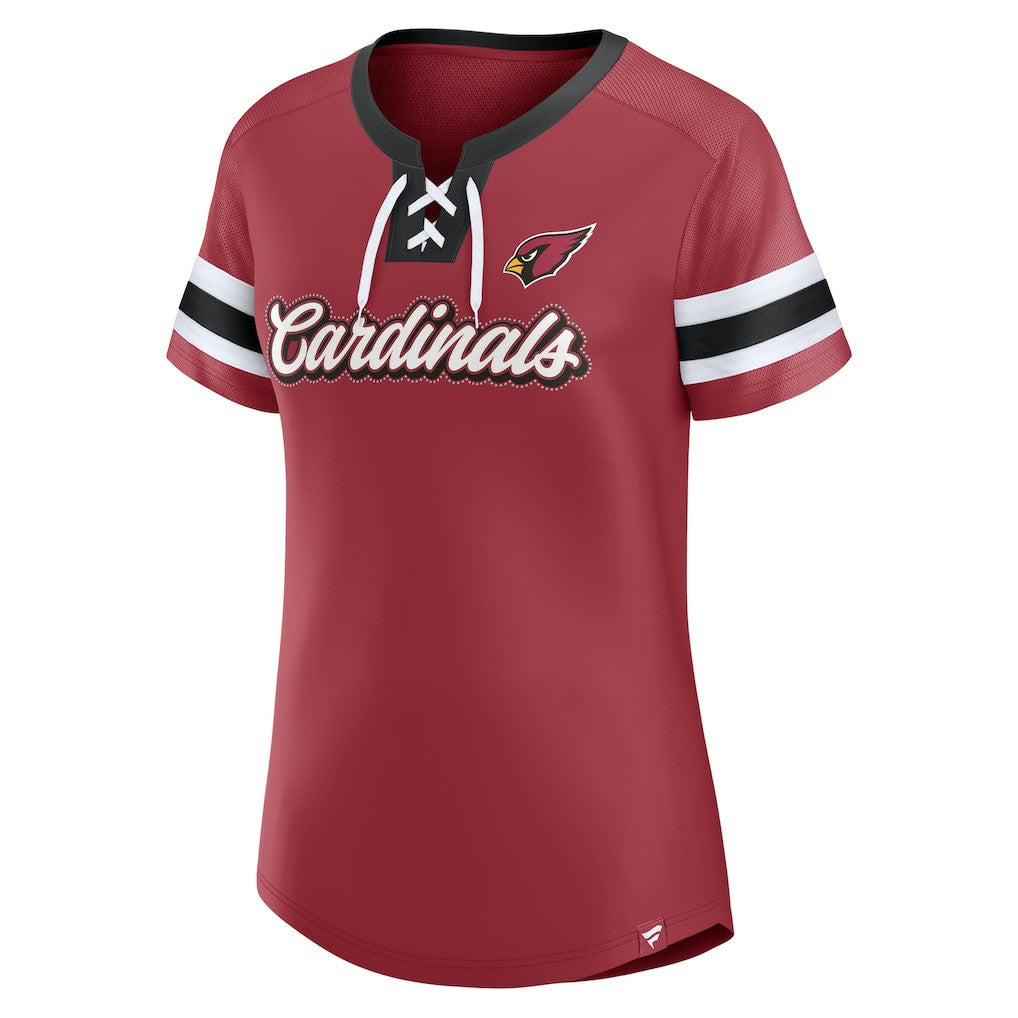 Arizona Cardinals Women's Iconic Bling Athena Lace-Up V-Neck T-Shirt - Cardinal for sale