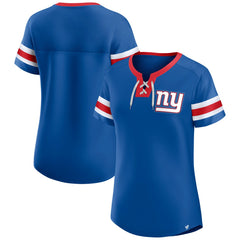 New York Giants Women's Bling Athena Jersey Style Lace-up T-Shirt - Royal discount